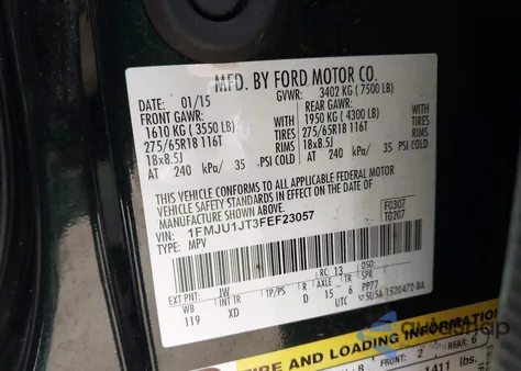 2015 Ford Expedition Xlt from USA, damaged, VIN 1FMJU1JT3FEF23057